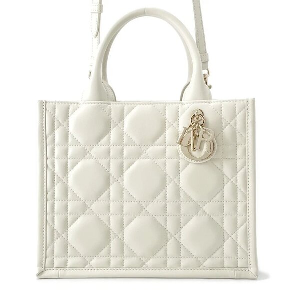 Dior Macrocannage Book Tote Size Small Calf Leather Latte White M1325OWHP_M030 - Picture 1 of 15